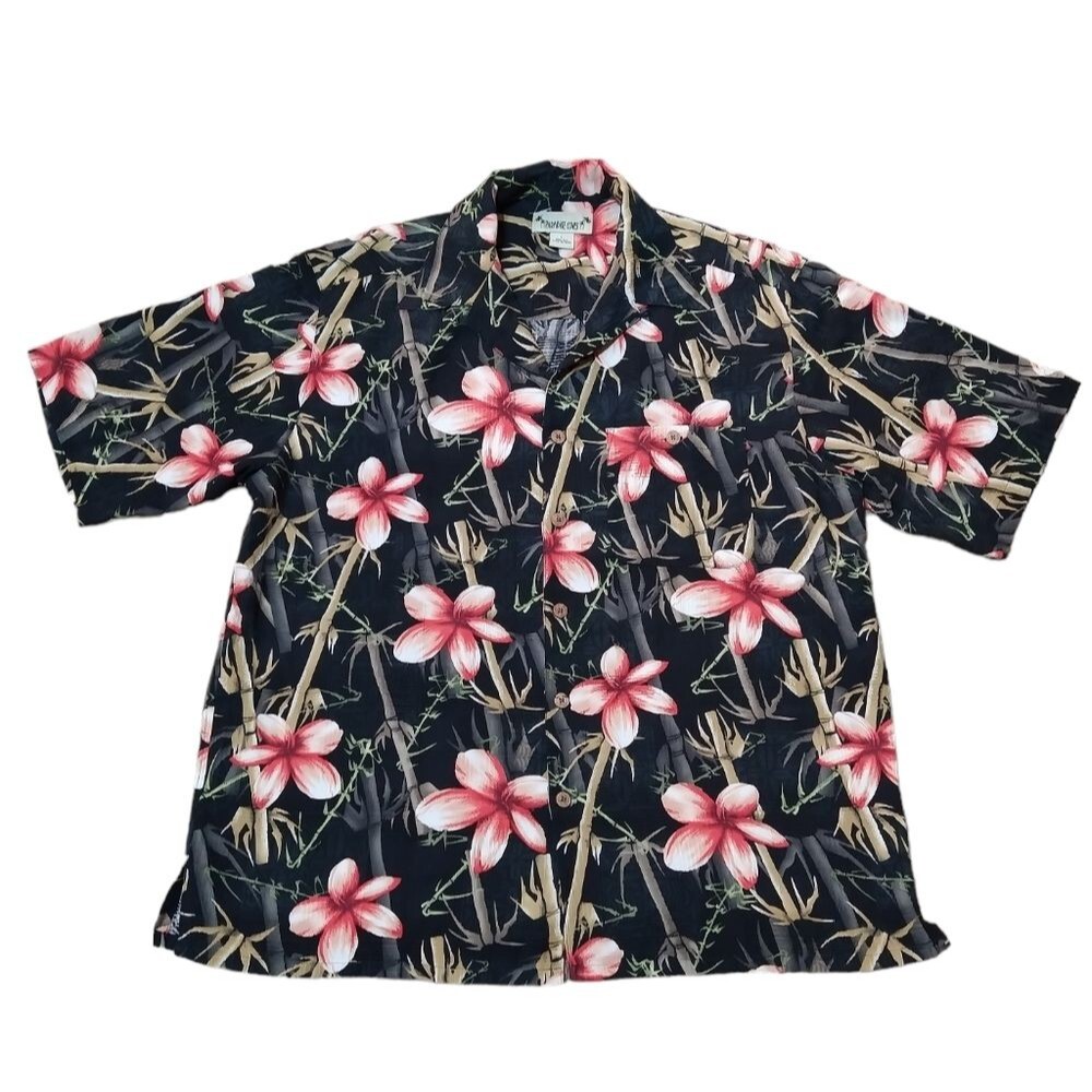 Vintage Paradise Cove 100% Silk Button-Up  Hawaiian Tropical Short Sleeve Shirt
